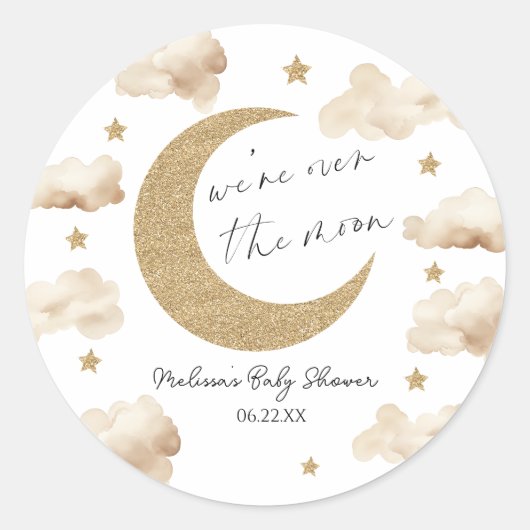 We're Over The Moon Boho Celestial Baby Shower ラウンドシール (正面)