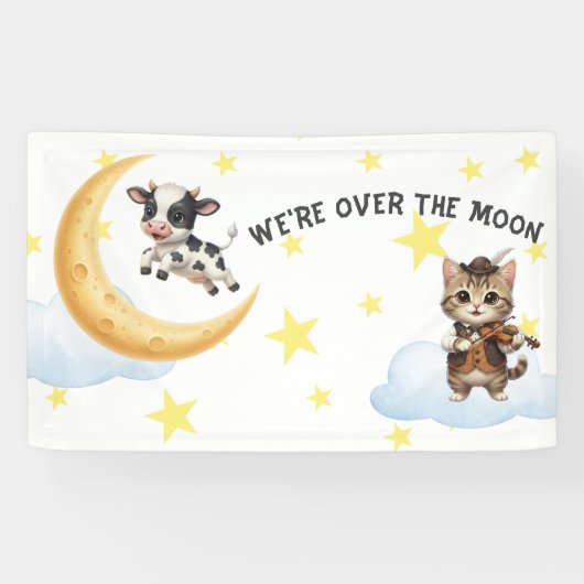 We're Over the Moon, Cow, Moon, Cat Baby Shower 横断幕 (横)