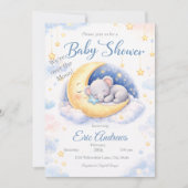 We're Over the Moon Elephant Boy Baby Shower 招待状 (正面)