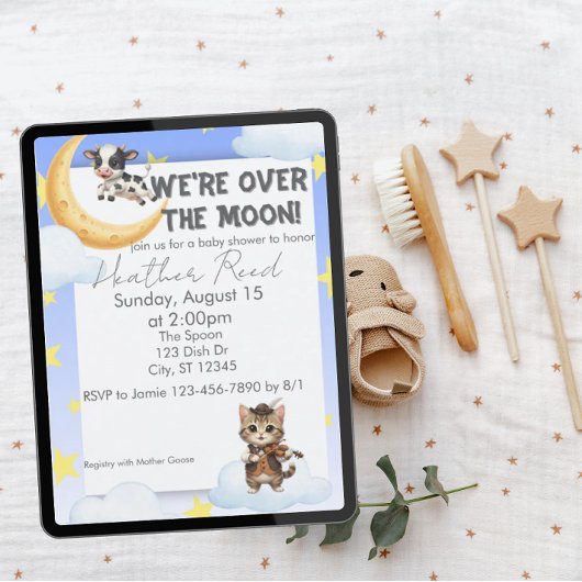 We're Over the Moon, nursery rhyme baby shower 招待状