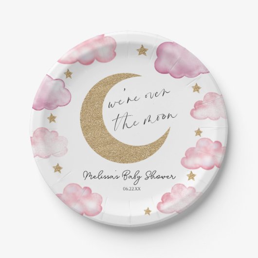 We're Over The Moon Pink Celestial Baby Shower ペーパープレート (正面)