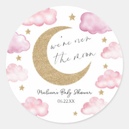 We're Over The Moon Pink Celestial Baby Shower ラウンドシール