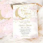 We're Over the Moon Stars Pink Gold Baby Shower 招待状
