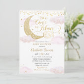 We're Over the Moon Stars Pink Gold Baby Shower 招待状 (スタンド正面)