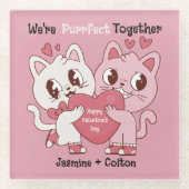 We're Purrfect Together Cute Valentine Pillow ガラスコースター (正面)