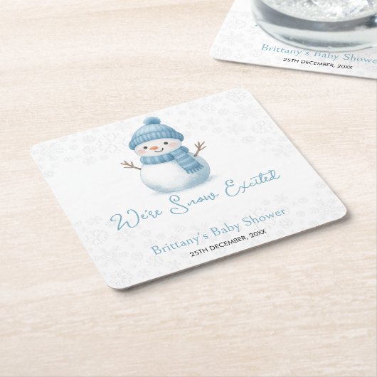 We're Snow Excited Snowmen Boy Baby Shower スクエアペーパーコースター (アングル)