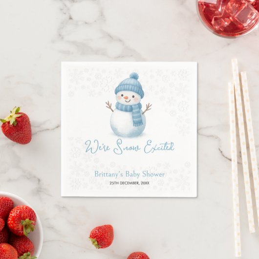 We're Snow Excited Snowmen Boy Baby Shower スタンダードカクテルナプキン (インサイチュ)