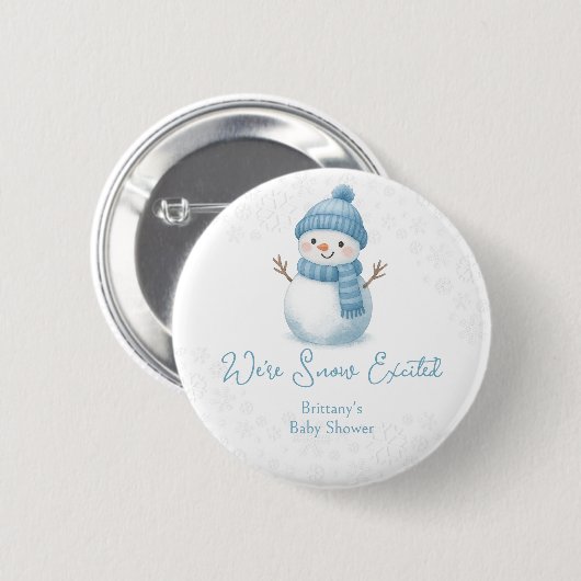 We're Snow Excited Snowmen Boy Baby Shower 缶バッジ (正面&裏面)