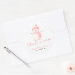 We're Snow Excited Snowmen Girl Baby Shower ラウンドシール