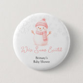 We're Snow Excited Snowmen Girl Baby Shower 缶バッジ (正面)