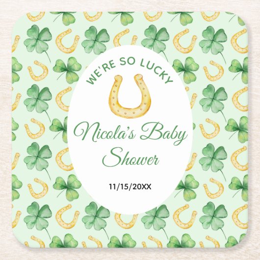 We're So Lucky Horseshoe St Patrick's Baby Shower スクエアペーパーコースター (正面)
