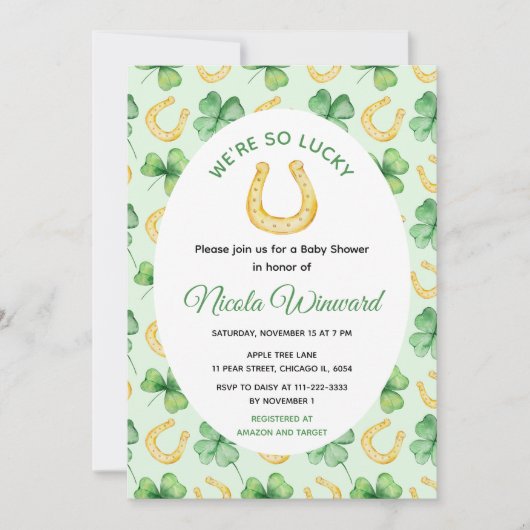 We're So Lucky Horseshoe St Patrick's Baby Shower 招待状 (正面)