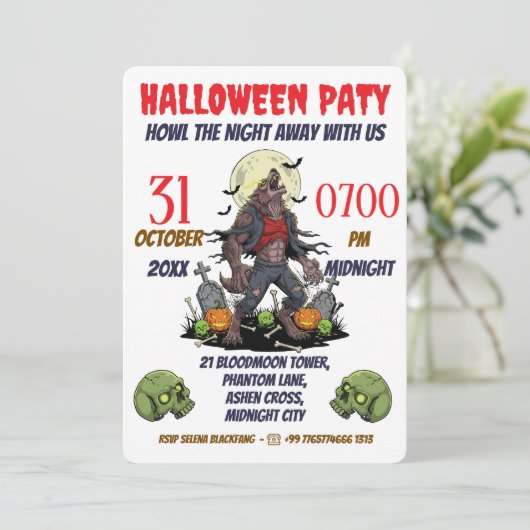 🎃 Werewolf Halloween Invite Card 🐺 招待状 (スタンド正面)