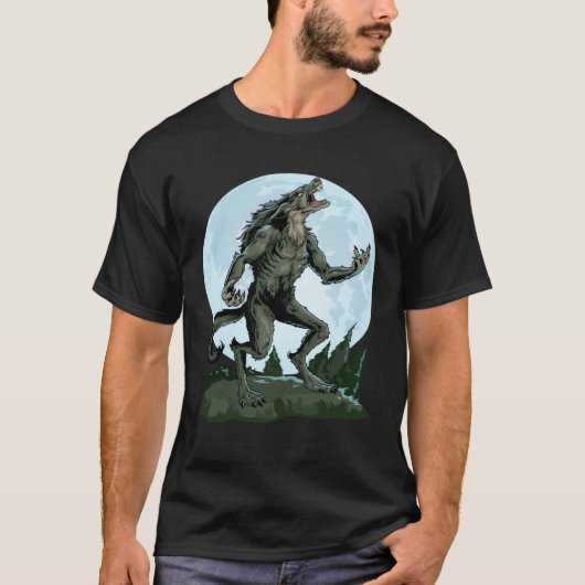 Werewolf Howling At The Moon Creepy Wolf Full Moon Tシャツ (正面)