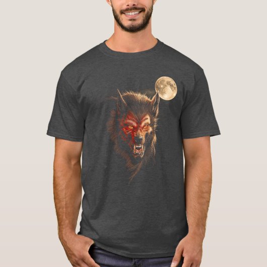 Werewolf Moon Horror Howl Wolf Halloween Creature Tシャツ (正面)