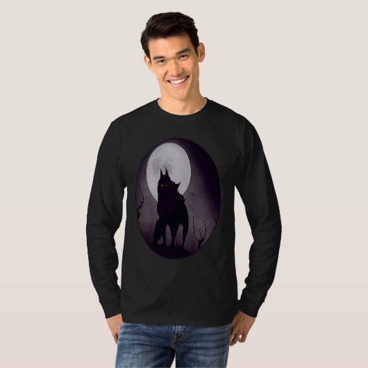 Werewolf Moon Night Horror Full Moon Scary Women M Tシャツ (正面フル)