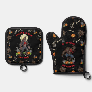 🔥 Werewolf Oven Mitts & Pot Holders 🐺🎃 鍋つかみ&鍋敷きセット
