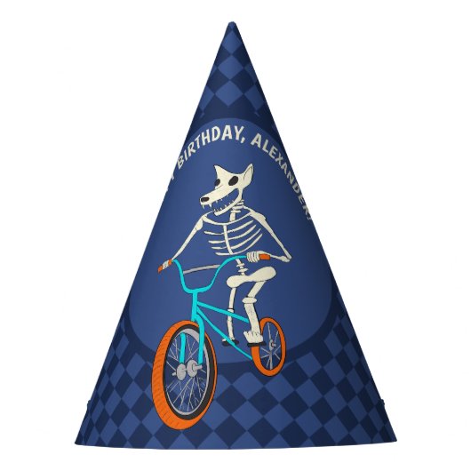 Werewolf Skeleton on a BMX Bike Boys Birthday パーティーハット (正面)
