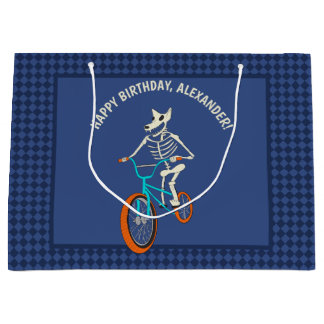 Werewolf Skeleton on a BMX Bike Boys Birthday ラージペーパーバッグ