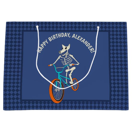Werewolf Skeleton on a BMX Bike Boys Birthday ラージペーパーバッグ (正面)