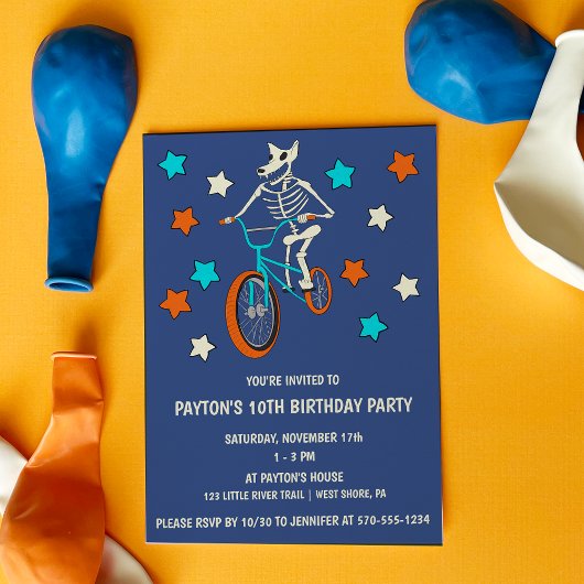 Werewolf Skeleton on a BMX Bike Boys Birthday 招待状