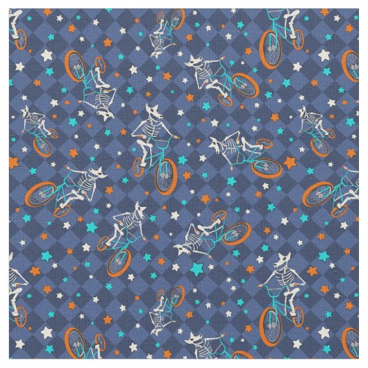 Werewolf Skeletons and BMX Bikes Patterned ファブリック (クローズアップ)