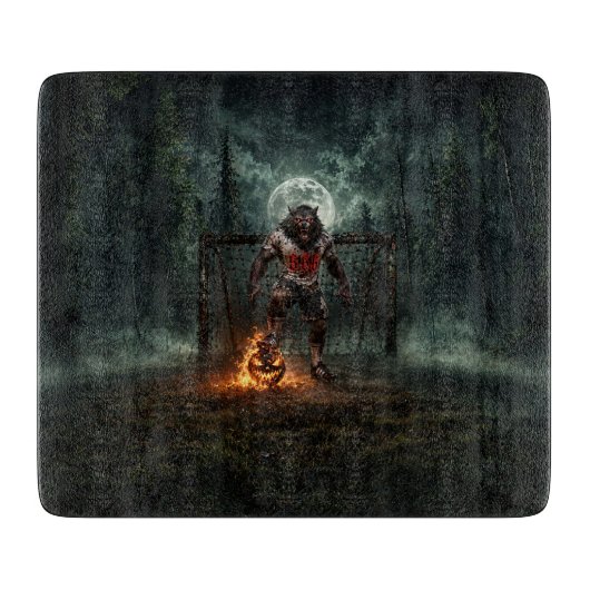 Werewolf Soccer Player Halloween Horror Art カッティングボード (正面)