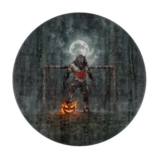 Werewolf Soccer Player Halloween Horror Art カッティングボード (正面)