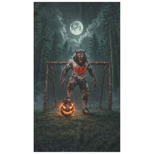 Werewolf Soccer Player Halloween Horror Art テーブルクロス (正面)