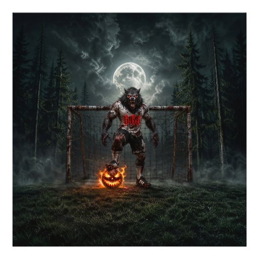 Werewolf Soccer Player Halloween Horror Art フォトプリント (正面)