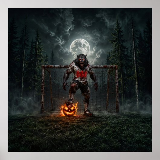 Werewolf Soccer Player Halloween Horror Art ポスター (正面)