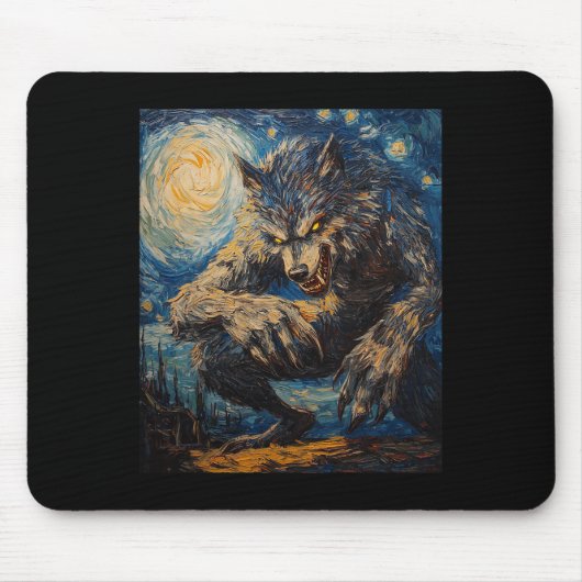 Werewolf Wolf Wolves - Van Gogh Style – Starry Nig マウスパッド (正面)