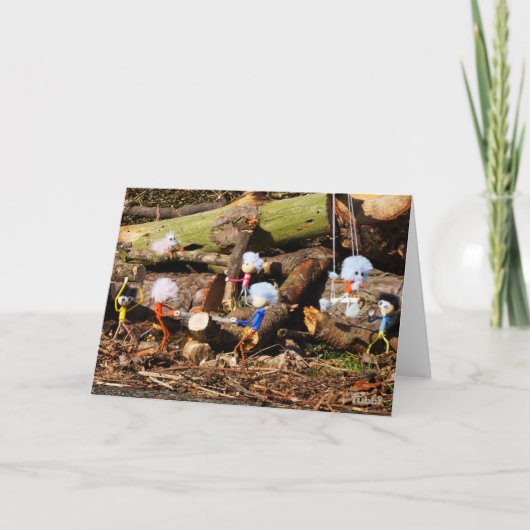 Werkende Fubby's in hun houtzagerij. サンキューカード (正面)