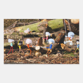 Werkende Fubby's in hun houtzagerij. 長方形シール