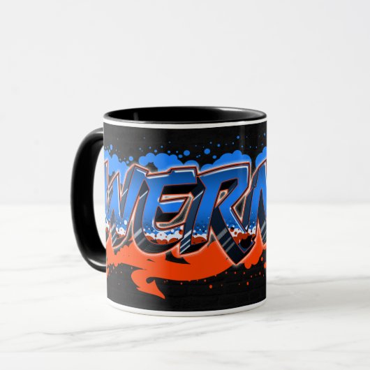 Werner Vorname Name Graffiti blue orange Tasse マグカップ (正面左)