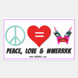 WERRRK.com Peace, Love & #WERRRKステッカー 長方形シール