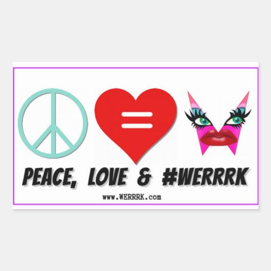WERRRK.com Peace, Love & #WERRRKステッカー 長方形シール (正面)