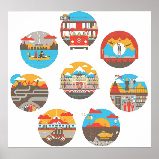 Wes Anderson Filmsアイコンイラスト ポスター (正面)