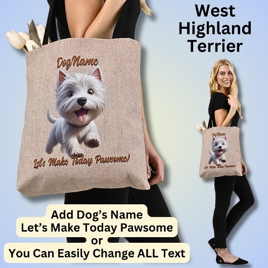 West Highland Terrier, Add Dog's Name, Change文字 トートバッグ