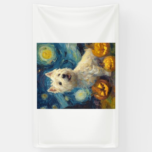 West Highland Terrier Cute Dog Halloween Jack O La 横断幕 (縦)