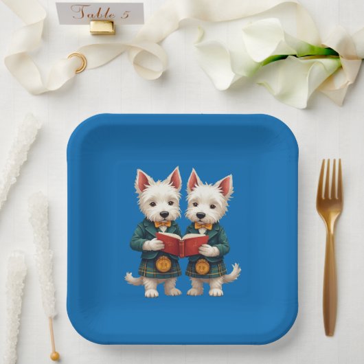 West Highland Terriers Burns Supper Reading Poetry ペーパープレート (ウェディング)