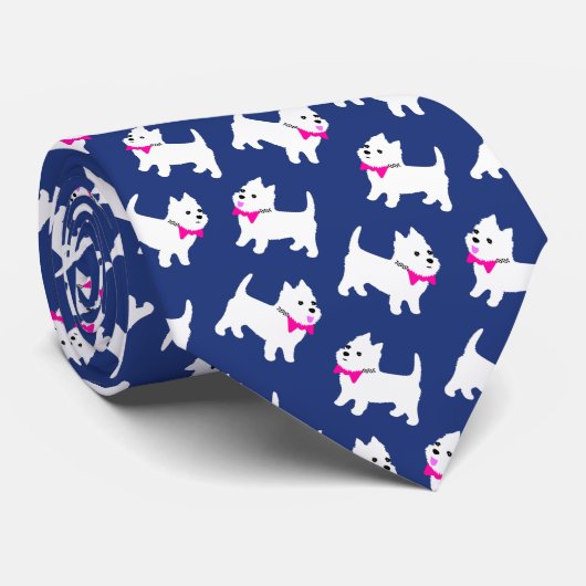 West Highland Terriers Westies Blue and White ネクタイ (ロール)