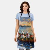West Highland White Terrier Christmas Boat Holiday エプロン (着用した状態)