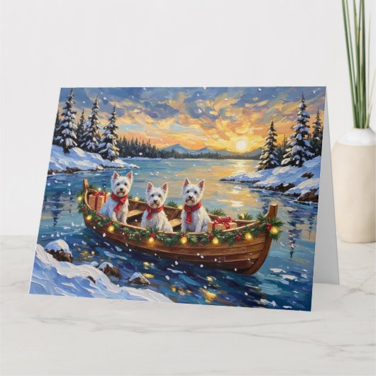 West Highland White Terrier Christmas Boat Holiday カード (正面)