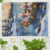 West Highland White Terrier Christmas Boat Holiday キッチンタオル (折り畳み)