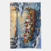 West Highland White Terrier Christmas Boat Holiday キッチンタオル (縦)