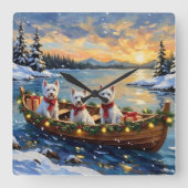 West Highland White Terrier Christmas Boat Holiday スクエア壁時計 (正面)