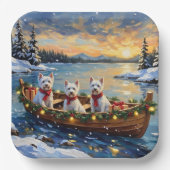 West Highland White Terrier Christmas Boat Holiday ペーパープレート (正面)