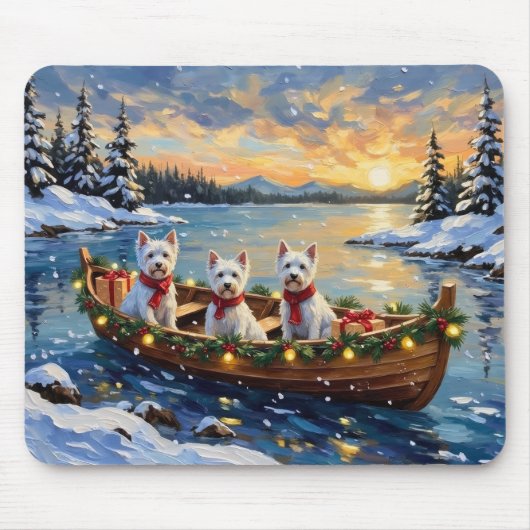 West Highland White Terrier Christmas Boat Holiday マウスパッド (正面)