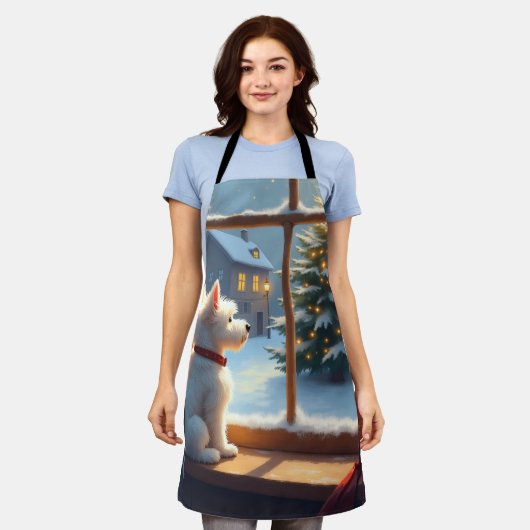 West Highland White Terrier Christmas Morning View エプロン (着用した状態)